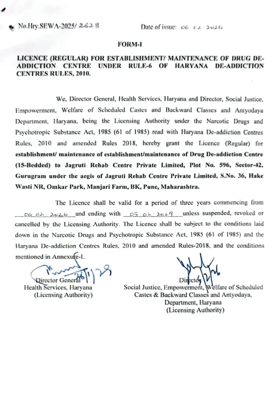 Provisional Drug De-addiction Centre Licence