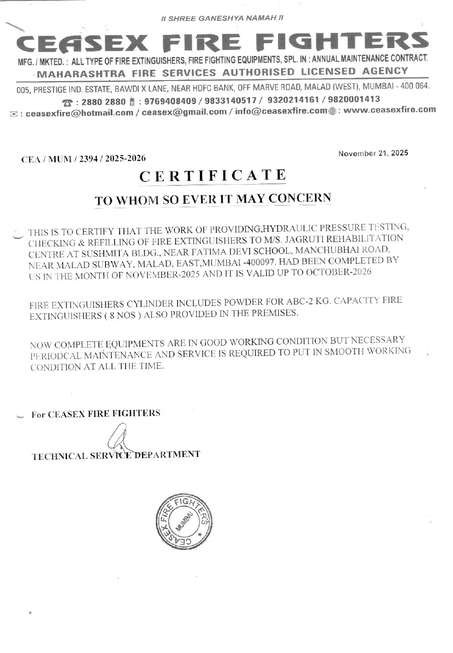 Fire Safety Certificate