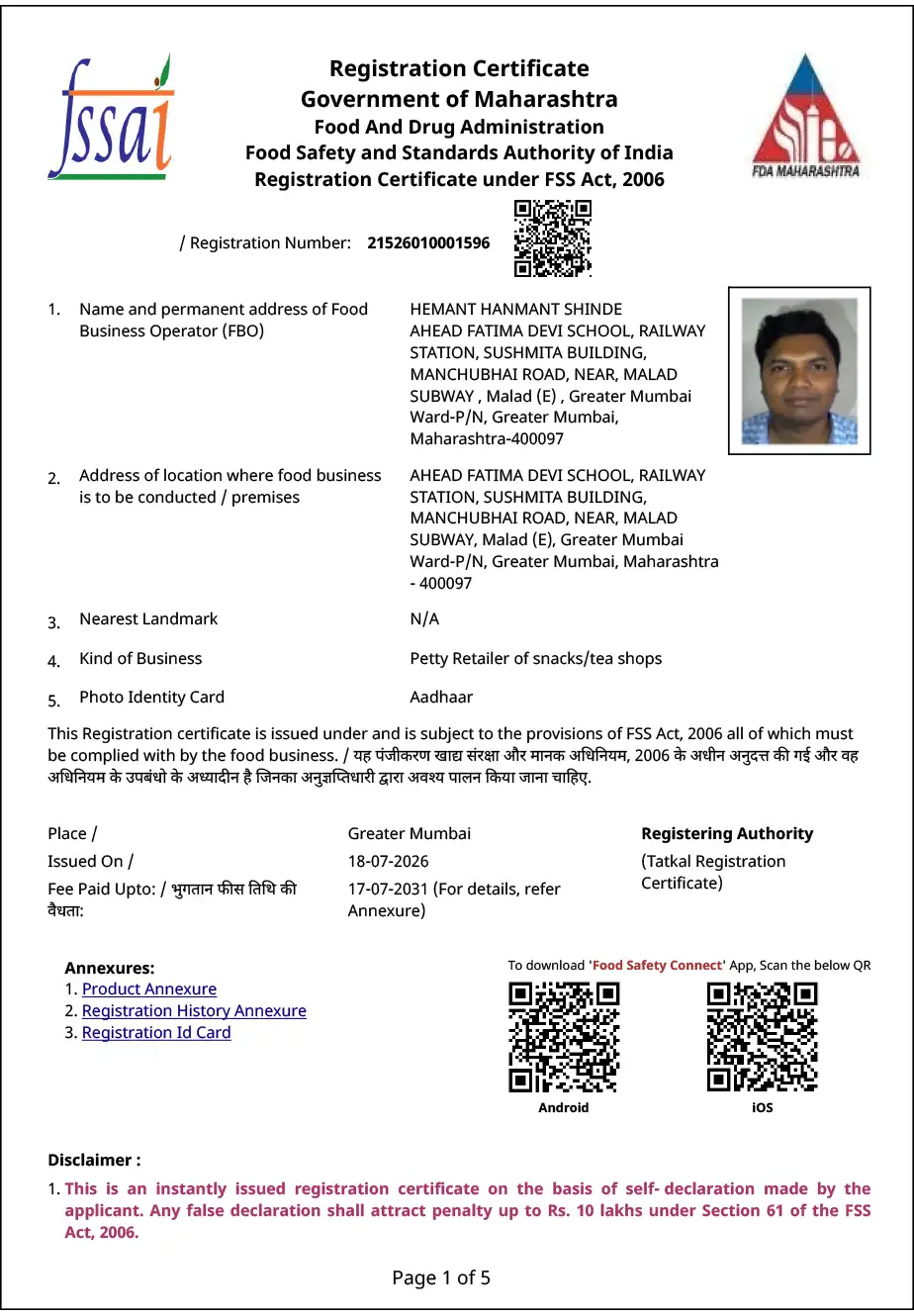 FSSAI Registration Certificate