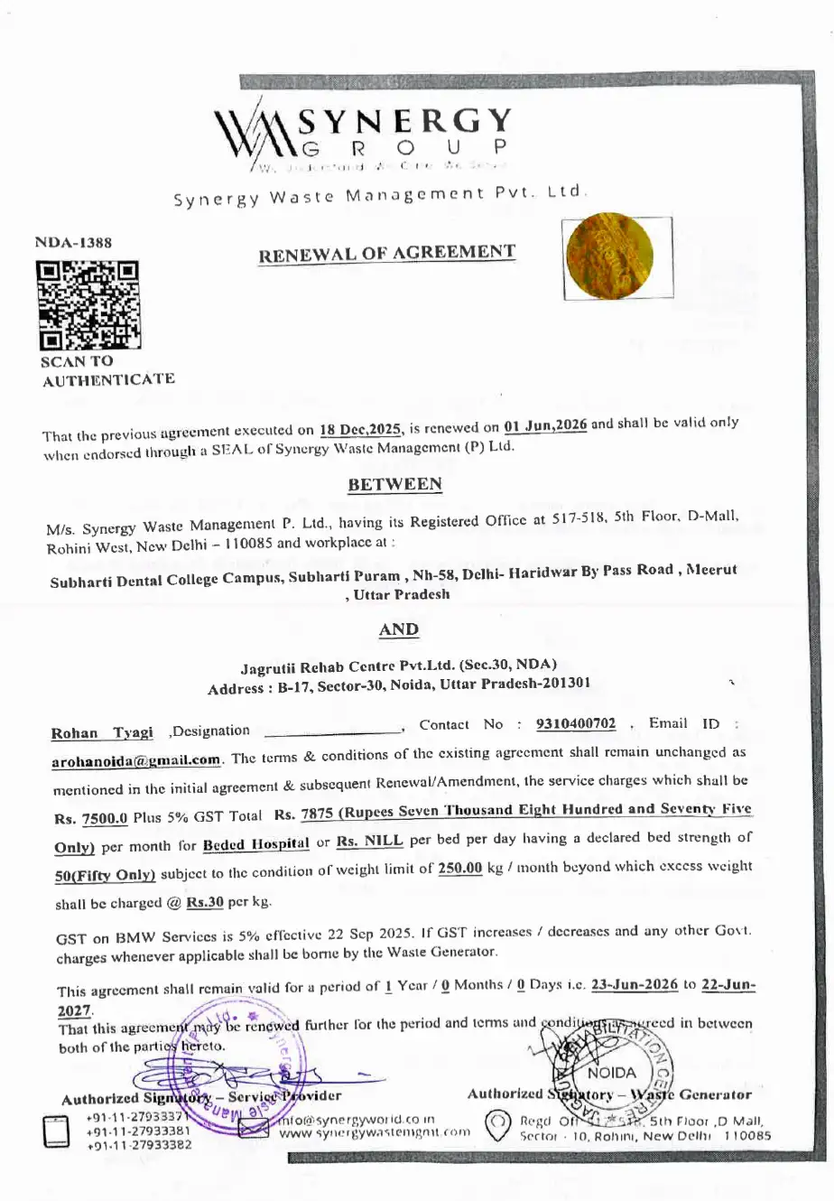 Biomedical Waste Management Agreement