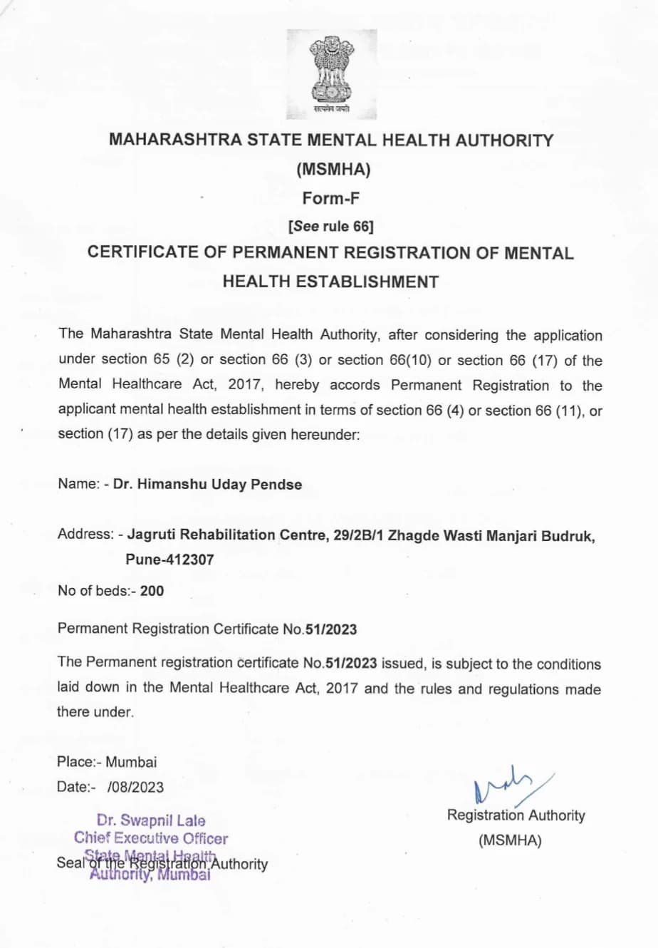 Registered with the Maharashtra State Mental Health Authority (MSMHA)